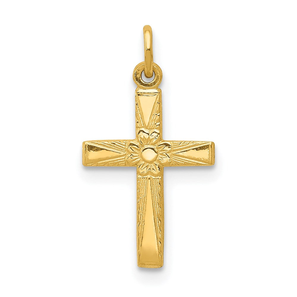 14k Yellow Gold 10 mm Floral Cross Charm (0.27 grams)