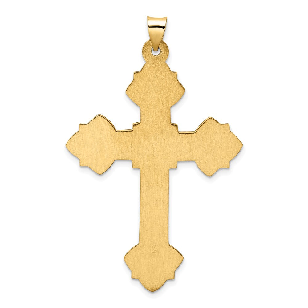14k Yellow Gold 36.25 mm Polished Hollow Fancy Fleur de Lis Cross Pendant (3.62 grams)