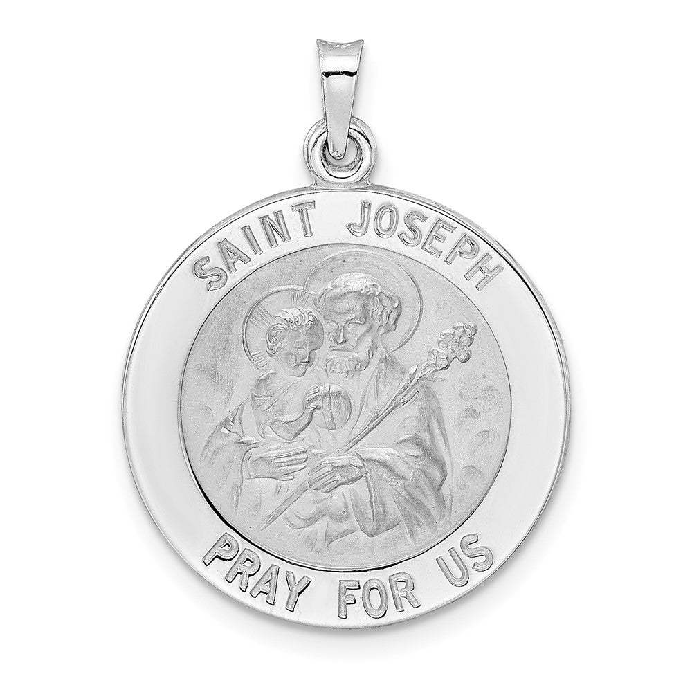 14k White Gold 21.8 mm Polished Saint Joseph Solid Medal Pendant (7.03 grams)