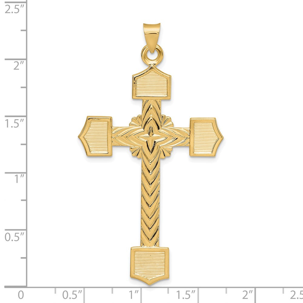14k Yellow Gold 33.9 mm Polished Solid Fancy Design Cross Pendant (4.64 grams)