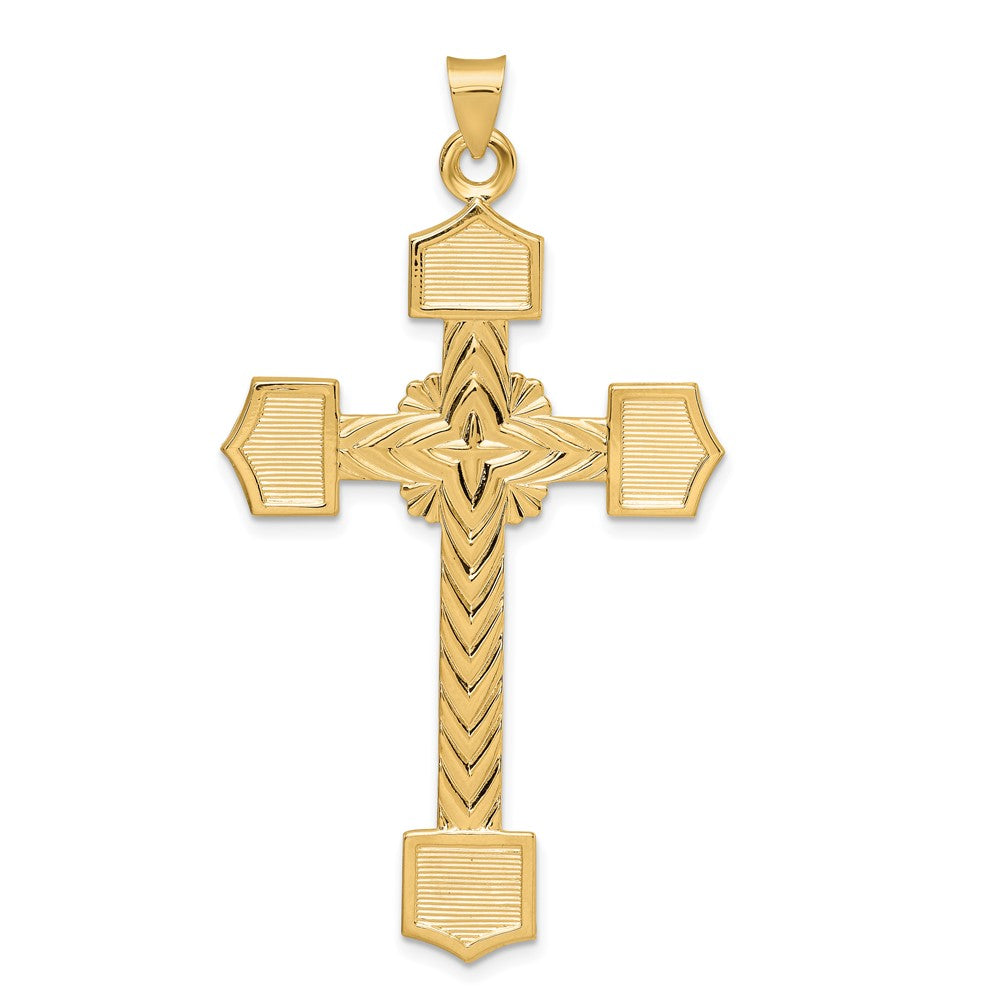 14k Yellow Gold 33.9 mm Polished Solid Fancy Design Cross Pendant (4.64 grams)