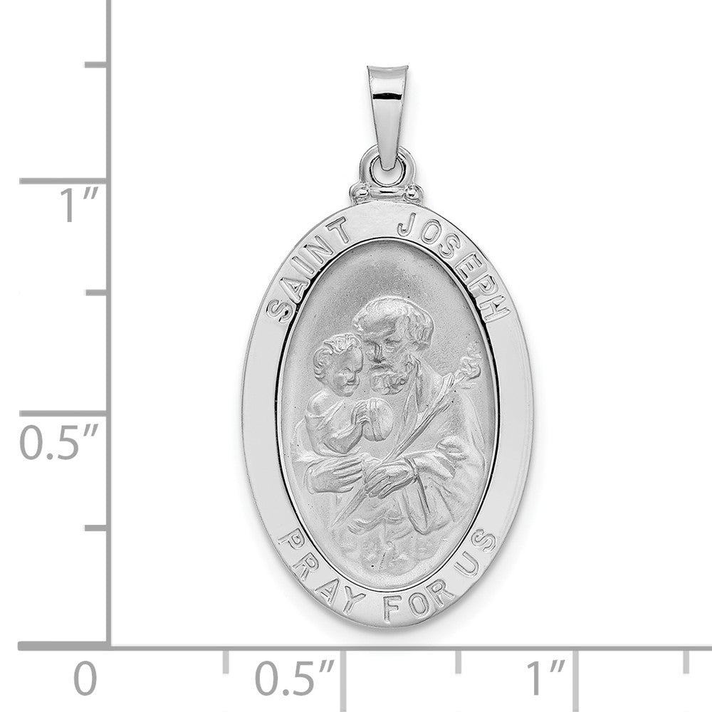 14k White Gold 16 mm Polished Saint Joseph Oval Solid Medal Pendant (2.49 grams)