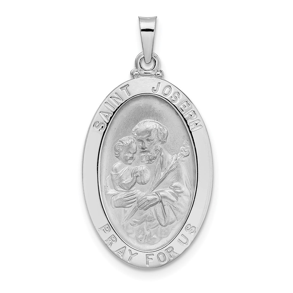 14k White Gold 16 mm Polished Saint Joseph Oval Solid Medal Pendant (2.49 grams)