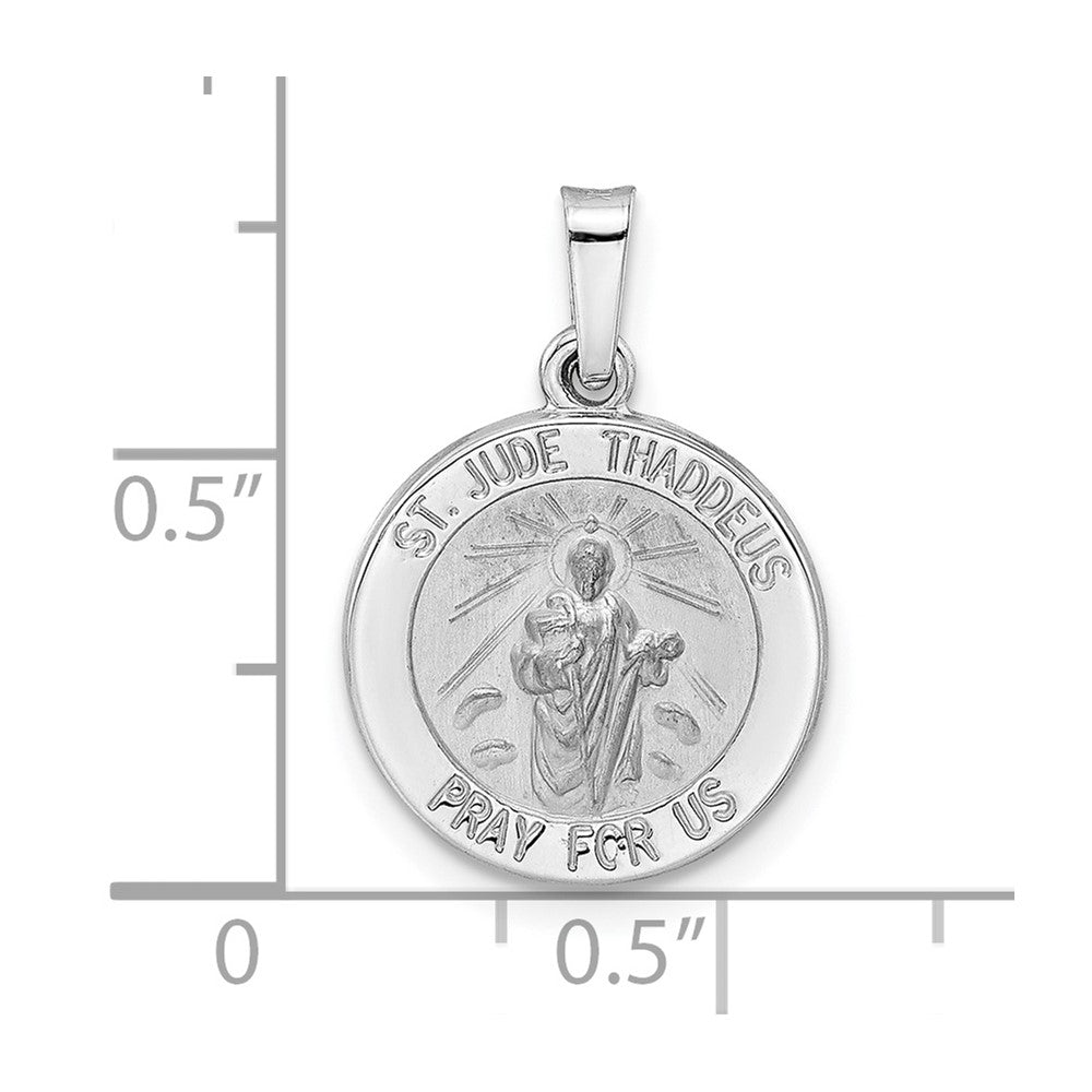 14k White Gold 14.7 mm Polished and Satin Hollow St Jude Thaddeus Medal Pendant (0.85 grams)