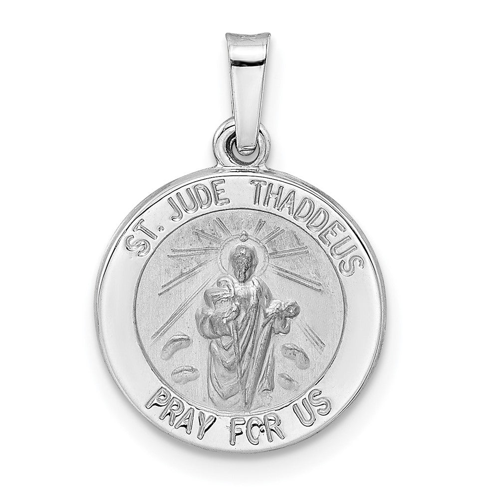 14k White Gold 14.7 mm Polished and Satin Hollow St Jude Thaddeus Medal Pendant (0.85 grams)