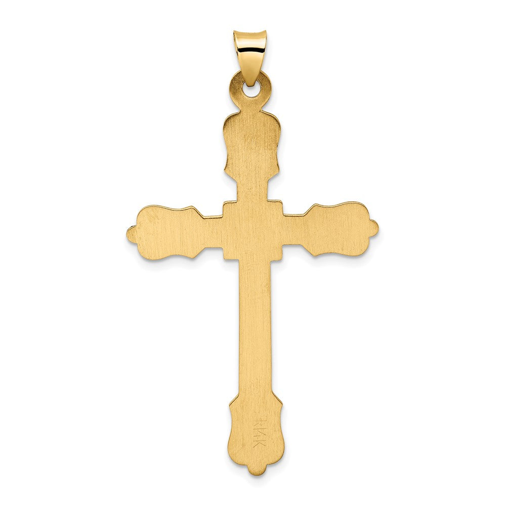 14k Yellow Gold 31.2 mm Polished Diamond Pattern Hollow Cross Pendant (2.11 grams)