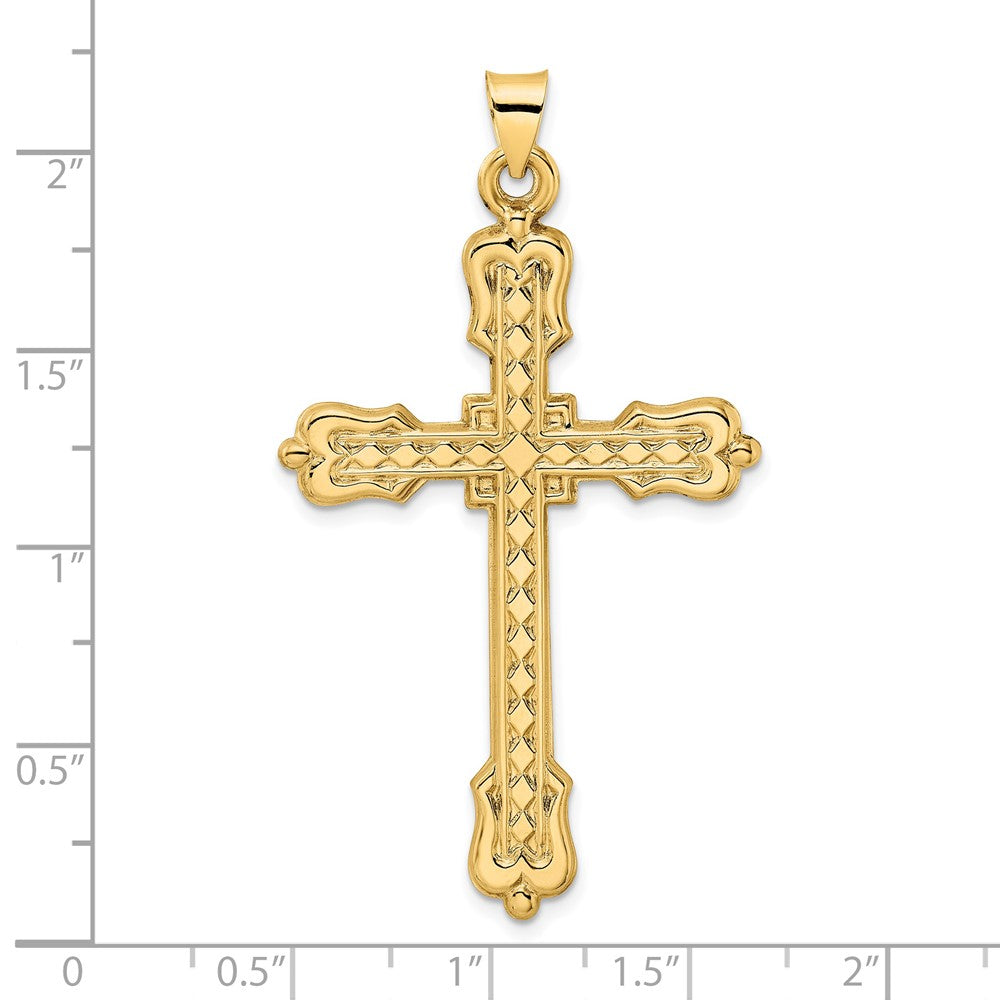 14k Yellow Gold 31.2 mm Polished Diamond Pattern Hollow Cross Pendant (2.11 grams)