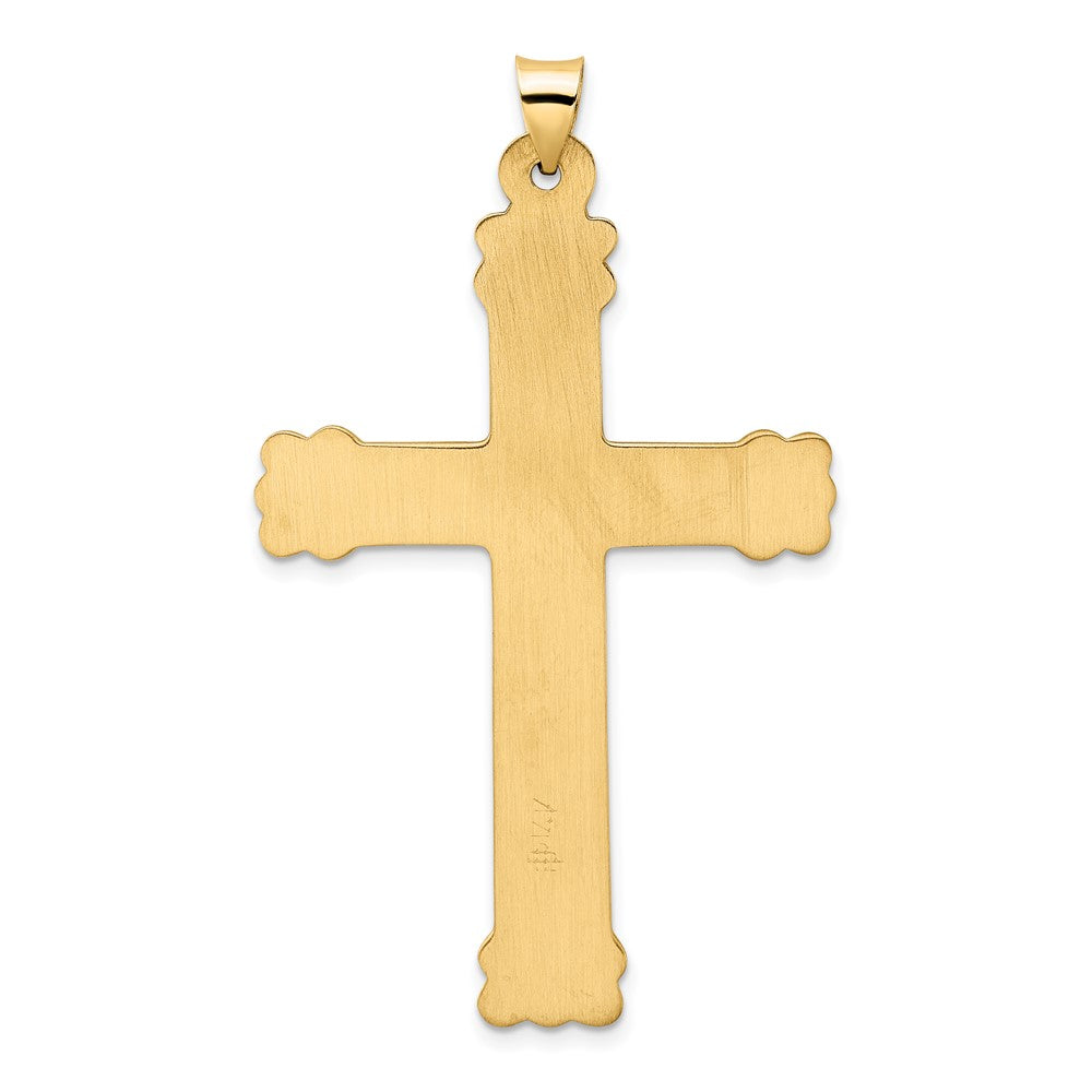 14k Yellow Gold 34.17 mm Polished and Textured Solid Circle Center Cross Pendant (2.95 grams)
