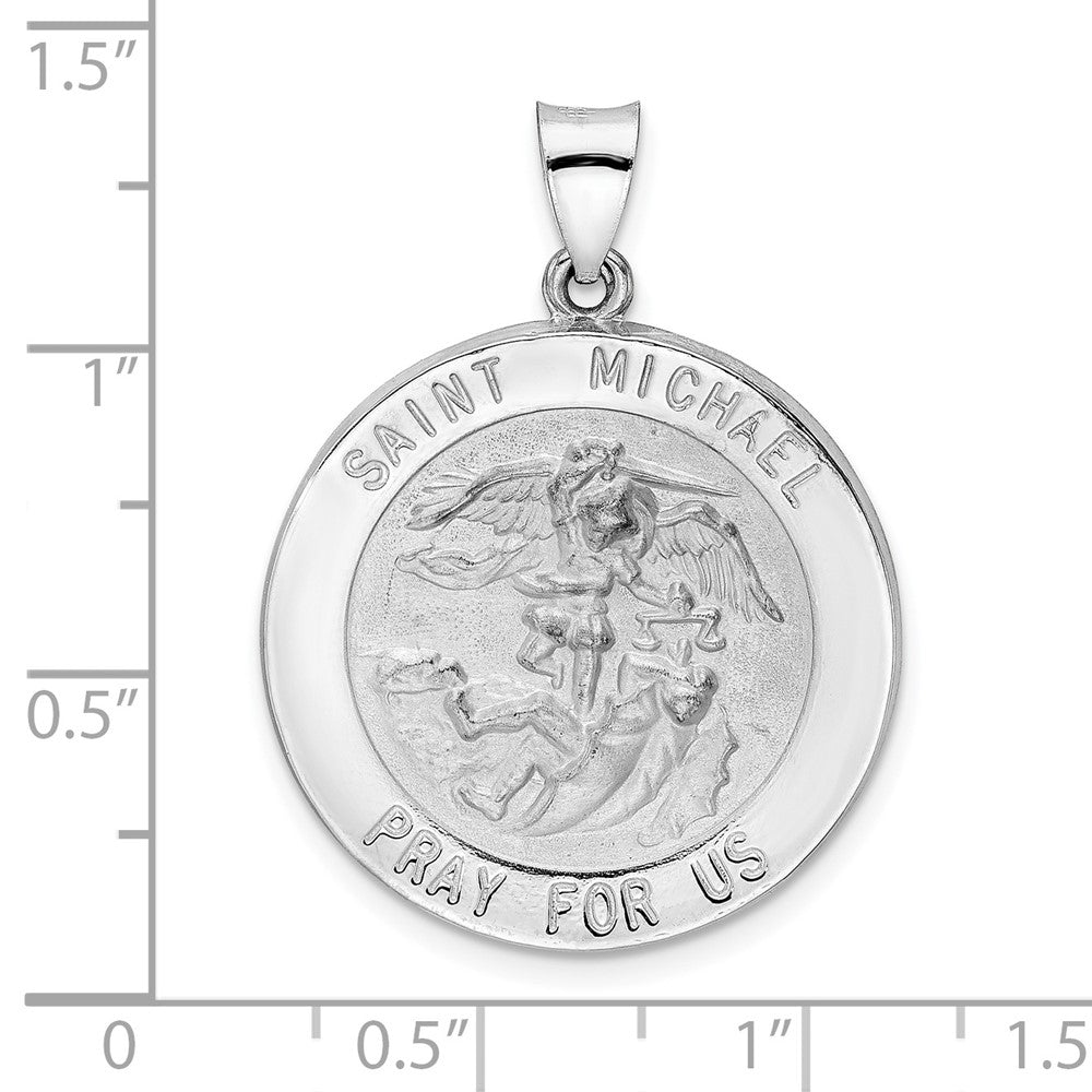 14k White Gold 25.05 mm Polished and Satin Hollow St Michael Medal Pendant (2.57 grams)