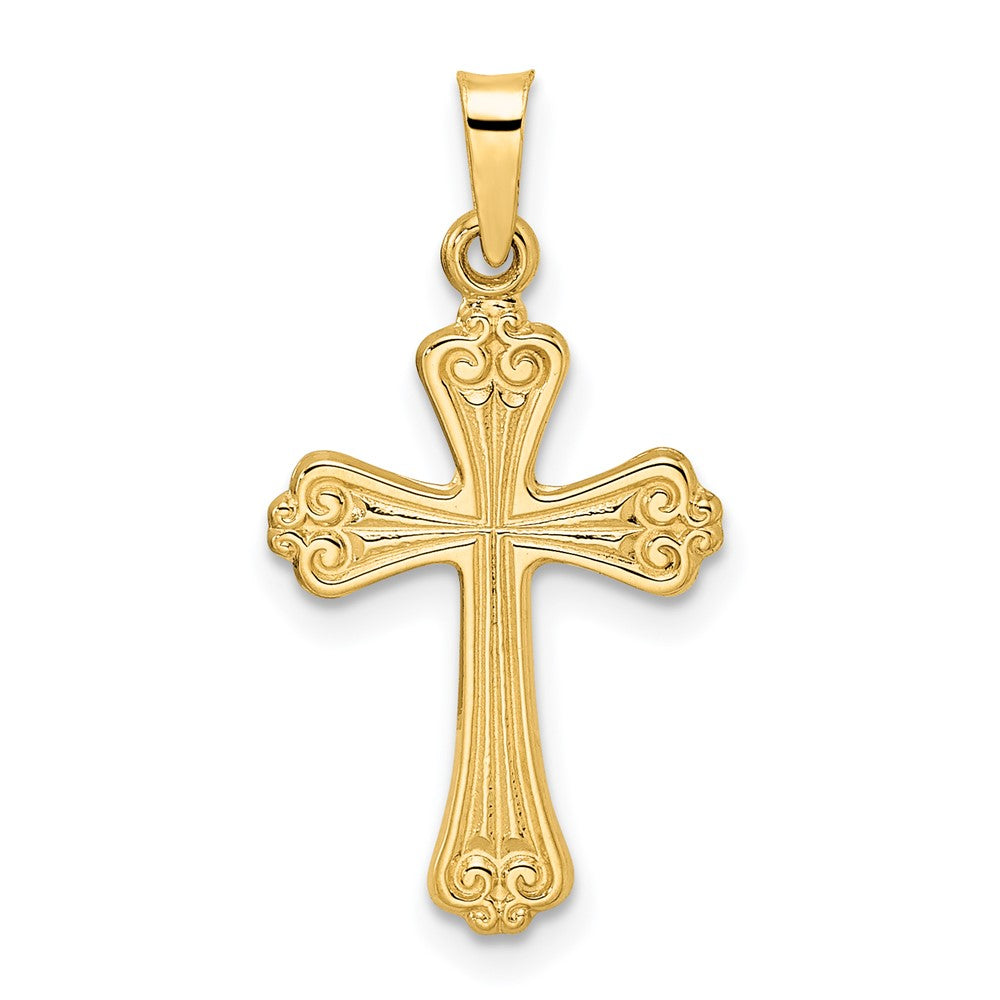 14k Yellow Gold 13.53 mm Polished Solid Fancy Design Cross Pendant (0.86 grams)