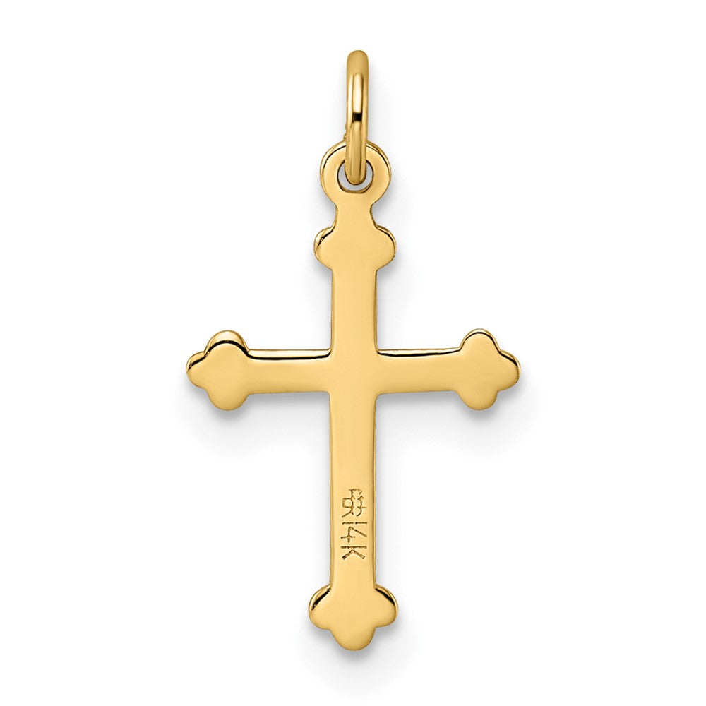 14k Yellow Gold 9.88 mm Polished and Textured Solid Diamond Shape Cross Pendant (0.25 grams)