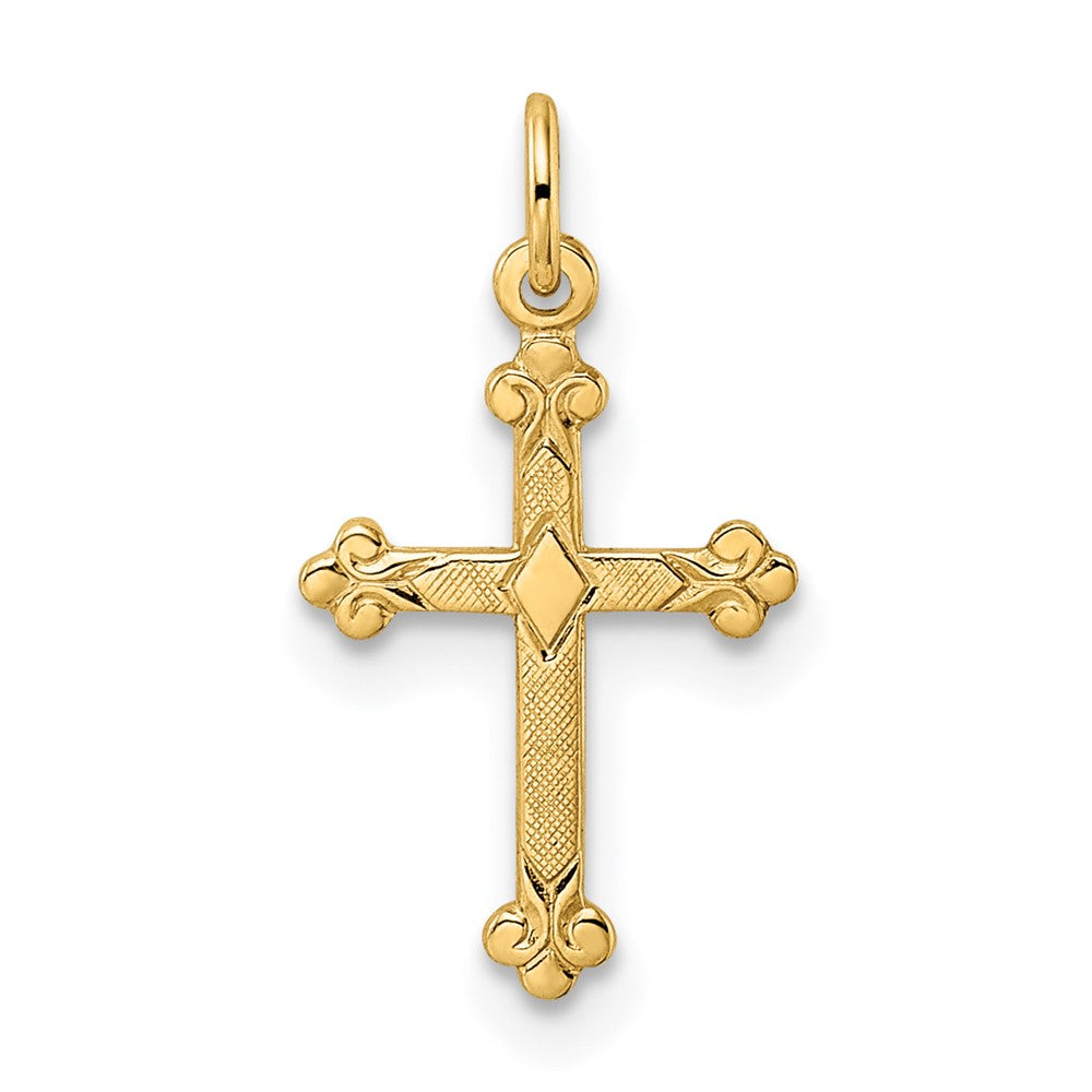 14k Yellow Gold 9.88 mm Polished and Textured Solid Diamond Shape Cross Pendant (0.25 grams)