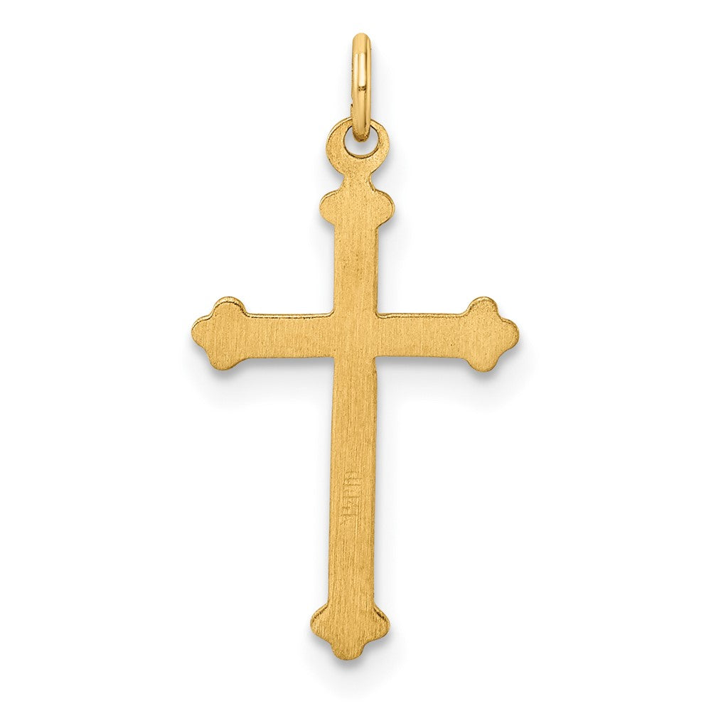 14k Yellow Gold 11.85 mm Polished and Textured Solid Diamond Shape Cross Pendant (0.33 grams)