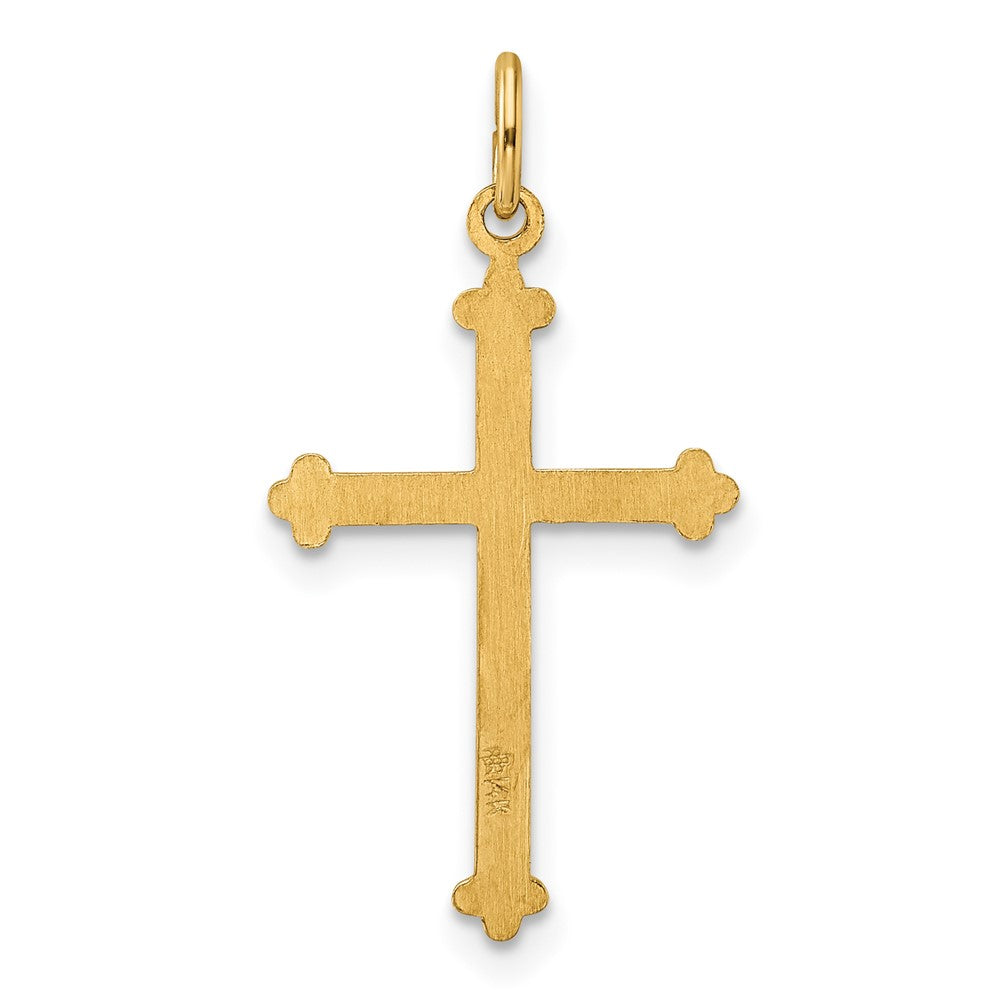 14k Yellow Gold 14.6 mm Polished and Textured Solid Diamond Shape Cross Pendant (0.47 grams)