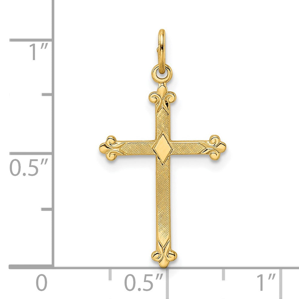 14k Yellow Gold 14.6 mm Polished and Textured Solid Diamond Shape Cross Pendant (0.47 grams)