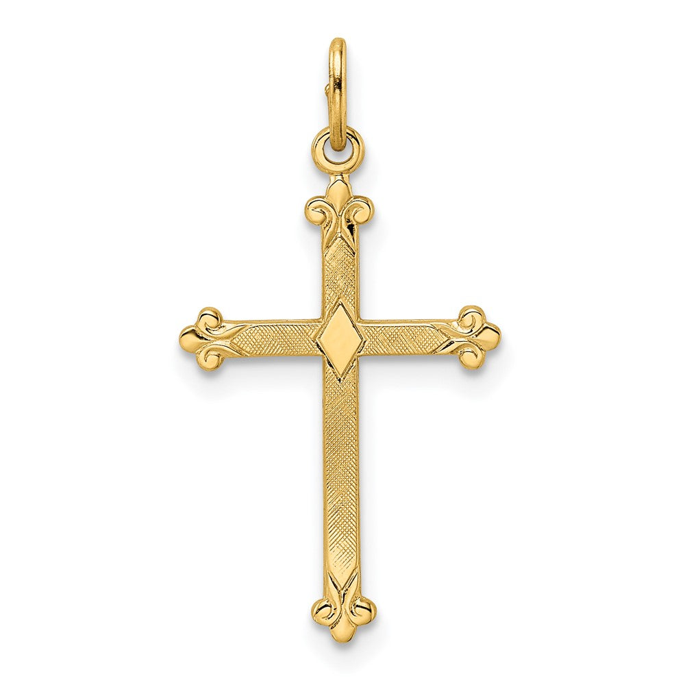 14k Yellow Gold 14.6 mm Polished and Textured Solid Diamond Shape Cross Pendant (0.47 grams)