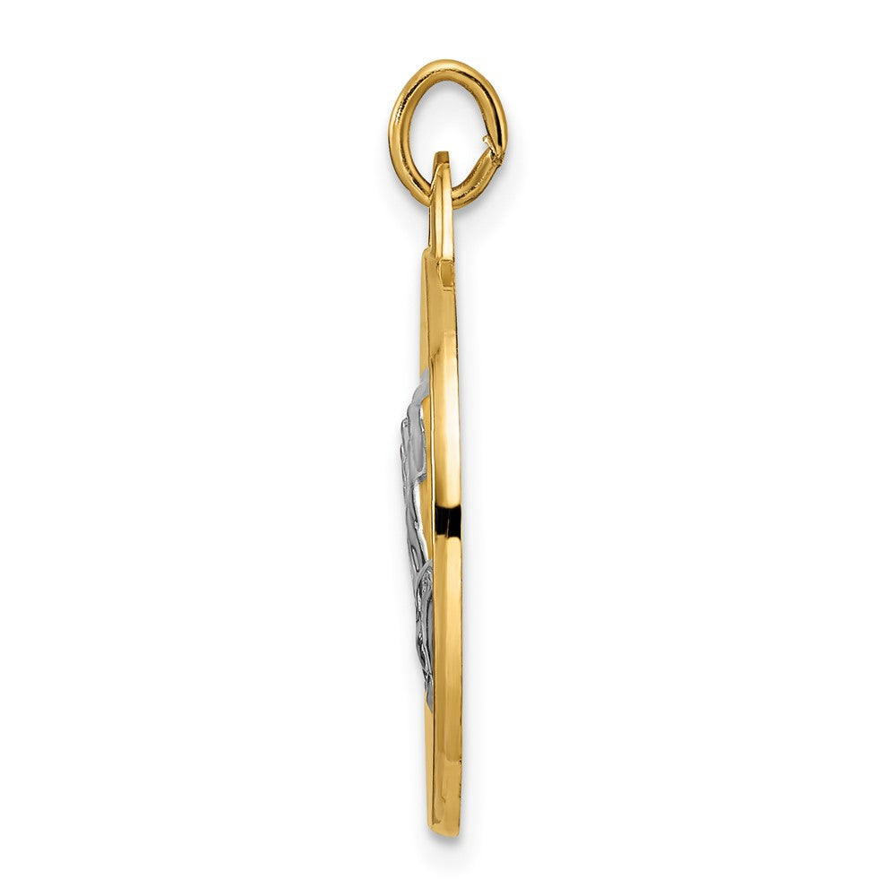 14k Yellow Gold 20.7 mm Polished and Satin Solid Praying Hands Disc Pendant (4.02 grams)