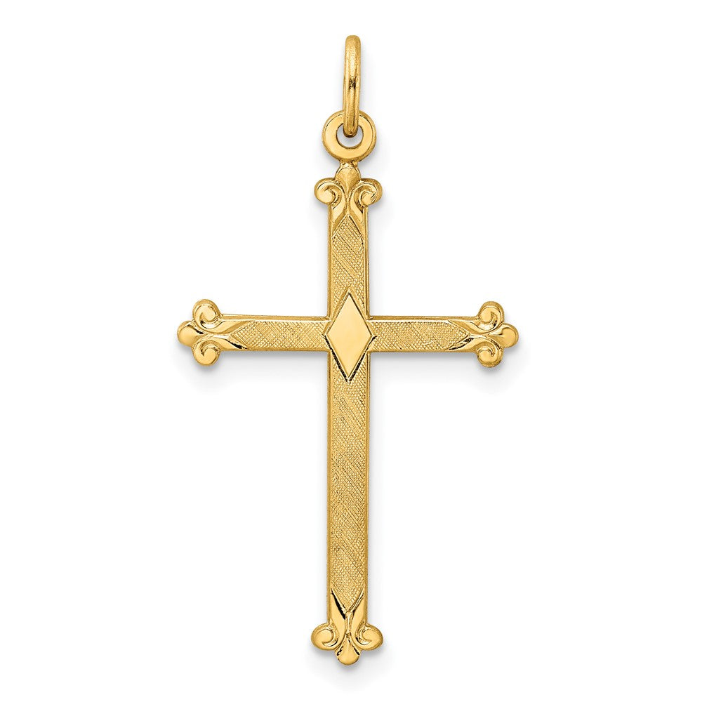 14k Yellow Gold 17.35 mm Polished and Textured Solid Diamond Shape Cross Pendant (0.64 grams)