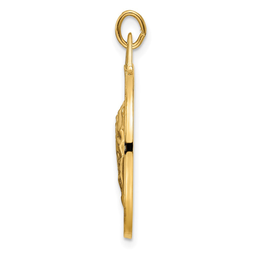 14k Yellow Gold 23.24 mm Polished and Satin Solid Praying Hands Disc Pendant (5.18 grams)