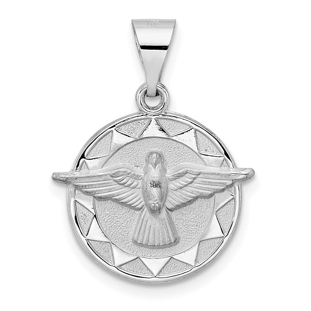 14k White Gold 18 mm Polished and Satin Hollow Holy Spirit Pendant (1.08 grams)