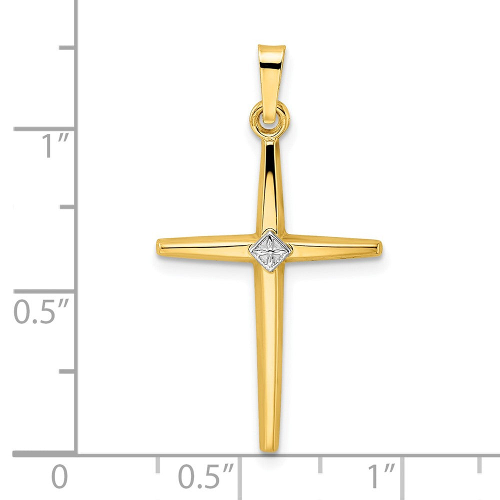 14k Two-tone 17.9 mm Polished Solid Diamond Shape Center Cross Pendant (1.54 grams)