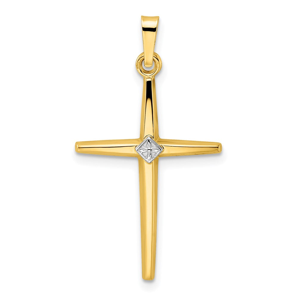 14k Two-tone 17.9 mm Polished Solid Diamond Shape Center Cross Pendant (1.54 grams)