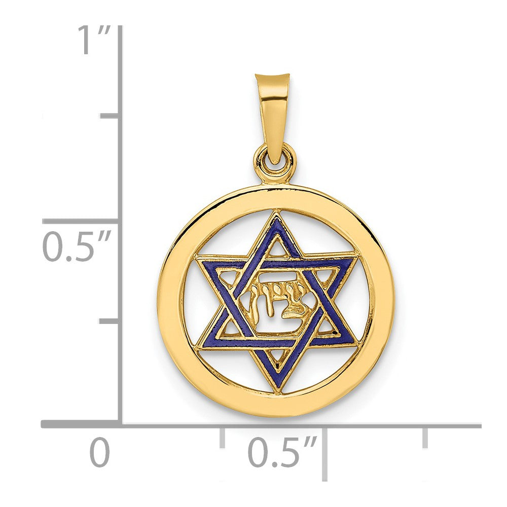 14k Yellow Gold 5.13 mm Polished and Enameled Solid Star of David Pendant (0.87 grams)