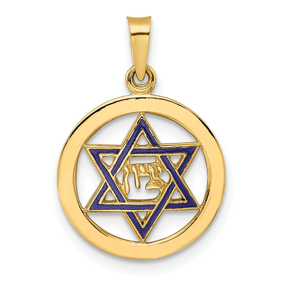 14k Yellow Gold 5.13 mm Polished and Enameled Solid Star of David Pendant (0.87 grams)