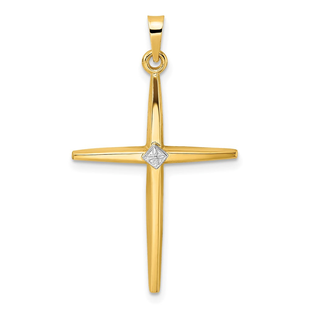 14k Two-tone 21.2 mm Polished Solid Diamond Shape Center Cross Pendant (1.88 grams)