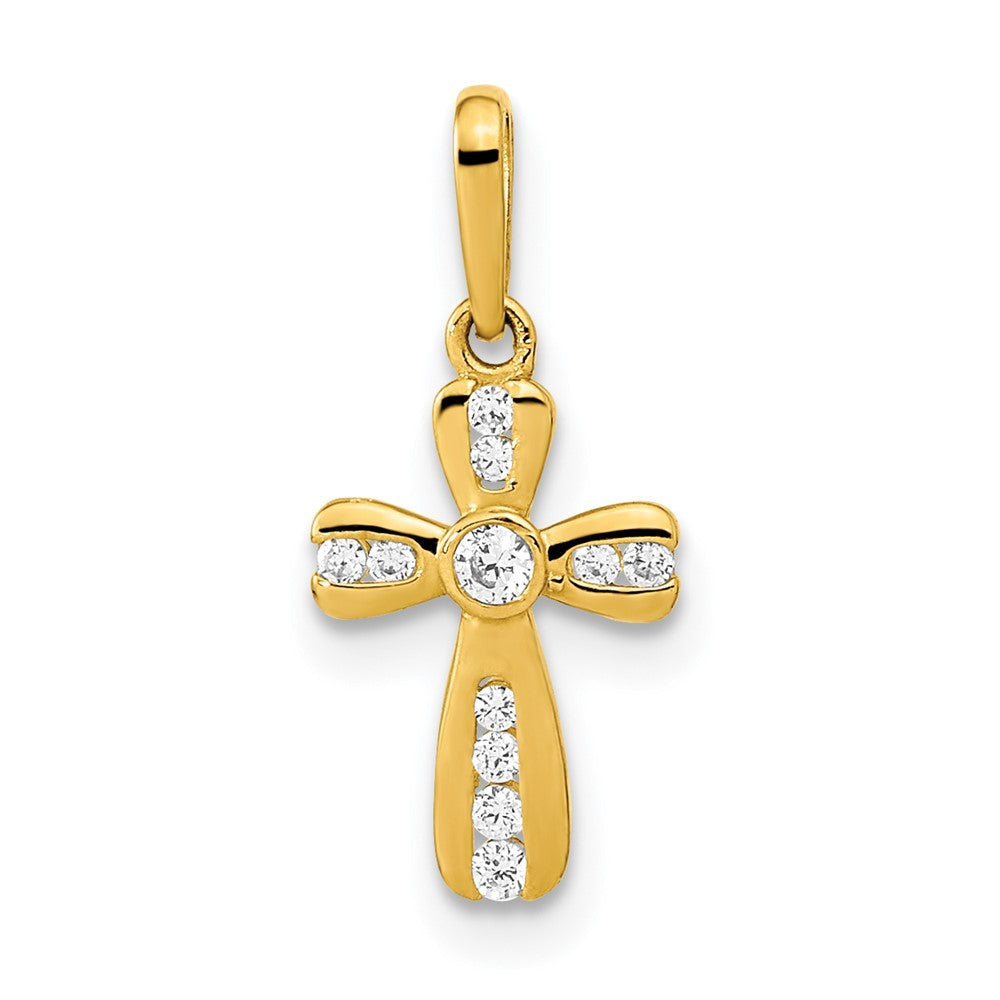 14k Yellow Gold 8 mm Polished CZ Cross Pendant (0.4 grams)
