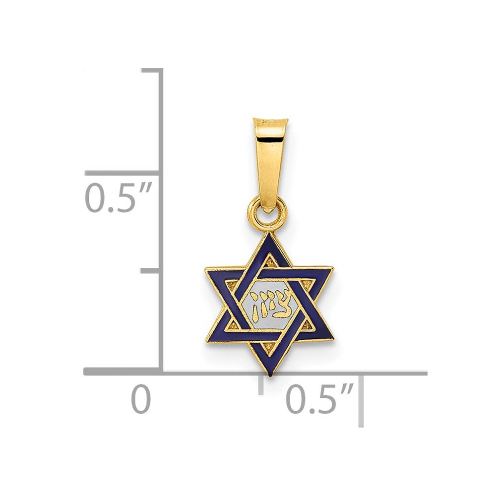 14k Yellow Gold 8.33 mm Polished and Enameled Solid Star of David Pendant (0.33 grams)