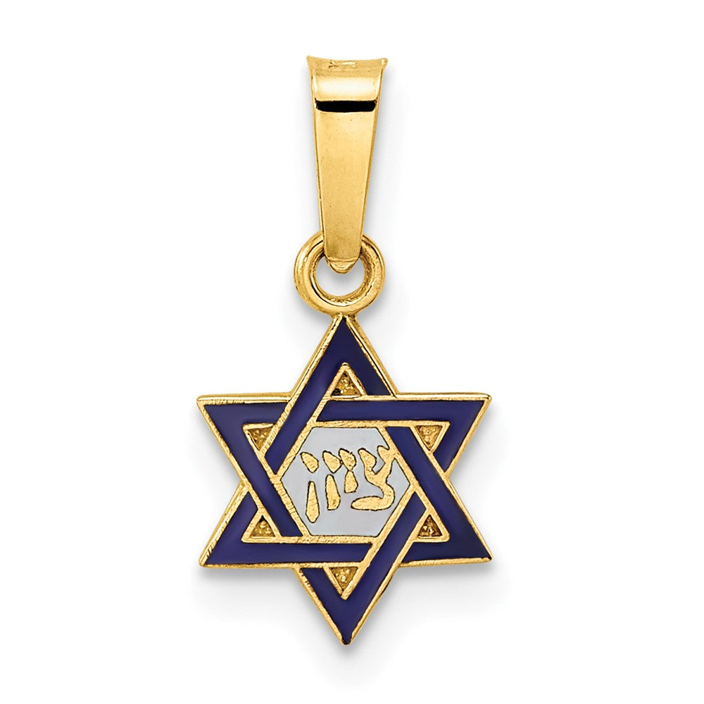 14k Yellow Gold 8.33 mm Polished and Enameled Solid Star of David Pendant (0.33 grams)