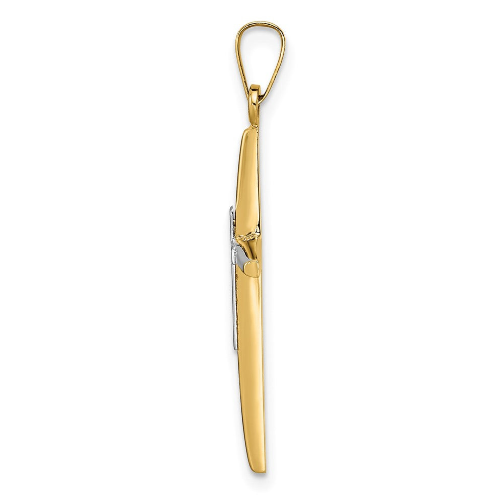 14k Two-tone 18 mm Polished Solid Double Cross Pendant (1.58 grams)