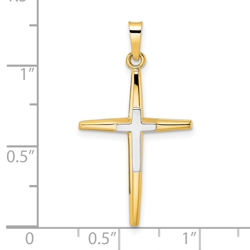 14k Two-tone 18 mm Polished Solid Double Cross Pendant (1.58 grams)