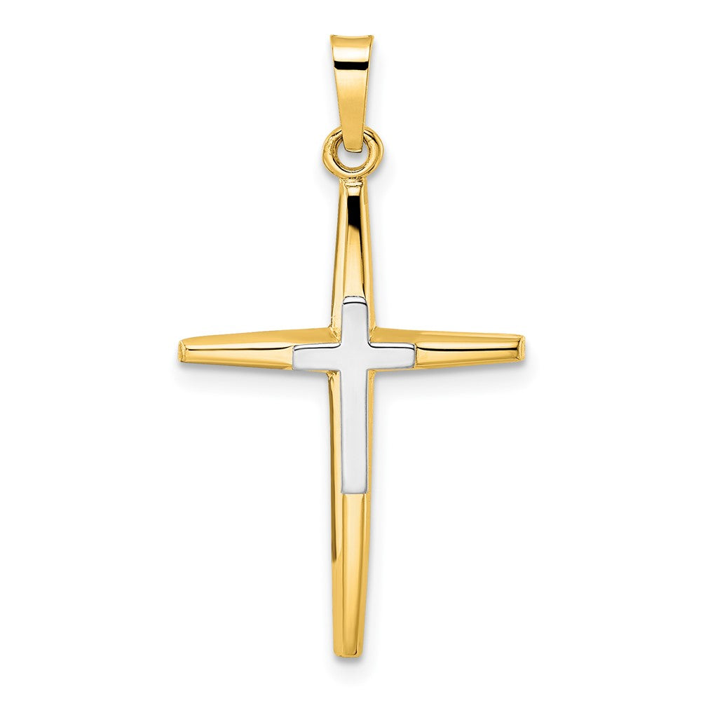14k Two-tone 18 mm Polished Solid Double Cross Pendant (1.58 grams)