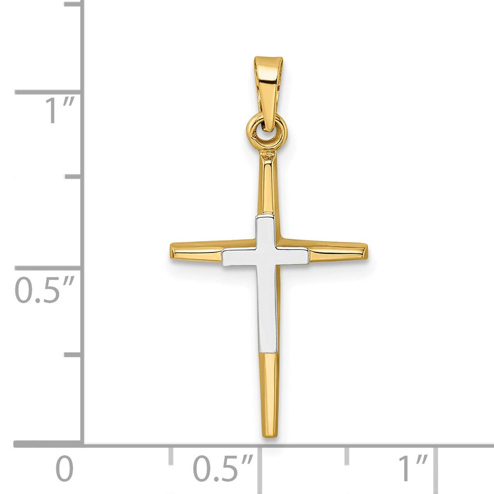 14k Two-tone 14.5 mm Polished Solid Double Cross Pendant (1.23 grams)
