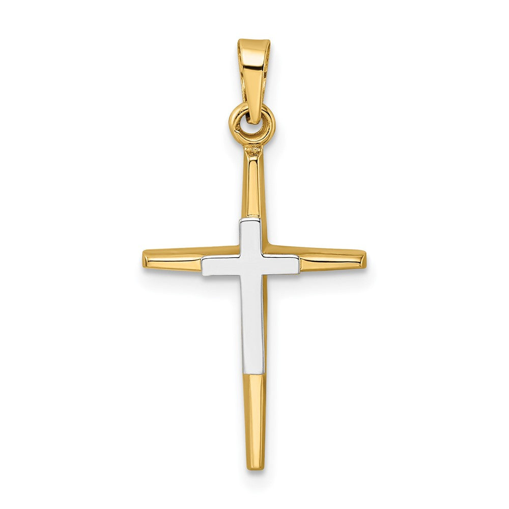 14k Two-tone 14.5 mm Polished Solid Double Cross Pendant