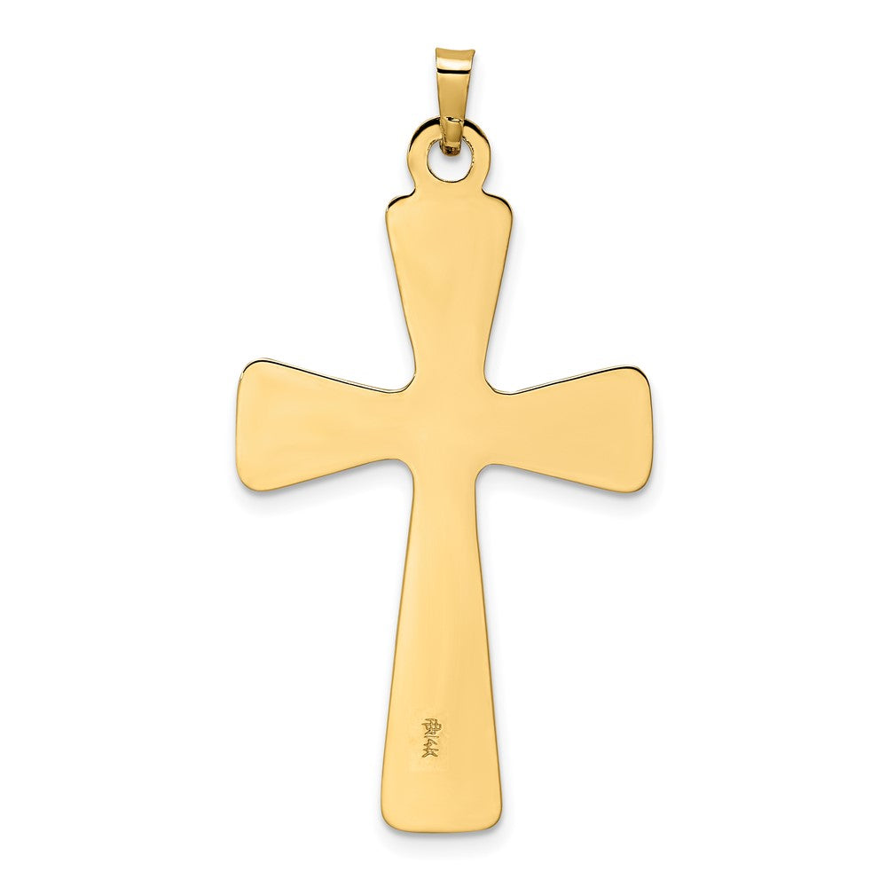 14k Yellow Gold 23.6 mm Polished Center Flower Solid Cross Pendant (3.49 grams)