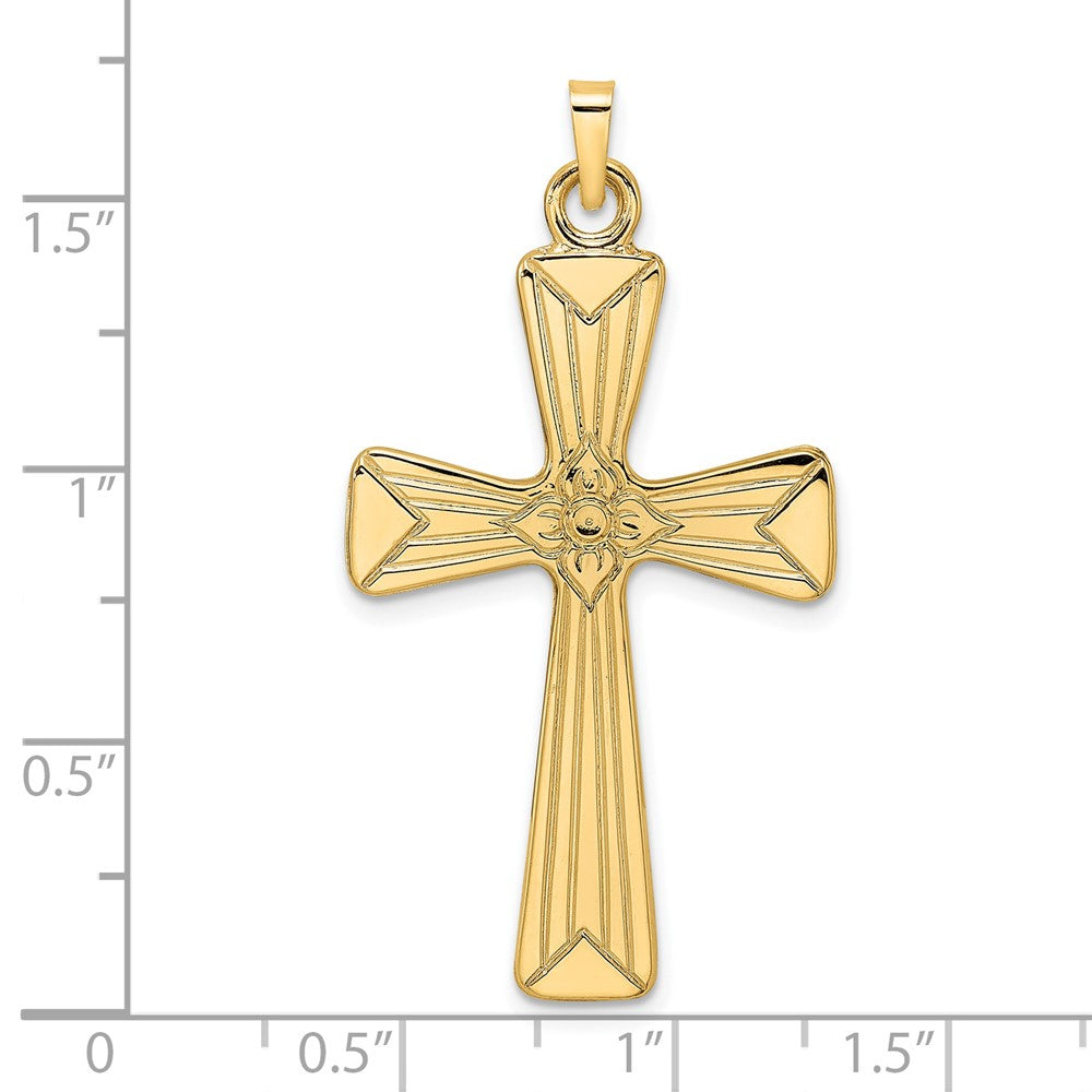 14k Yellow Gold 23.6 mm Polished Center Flower Solid Cross Pendant (3.49 grams)