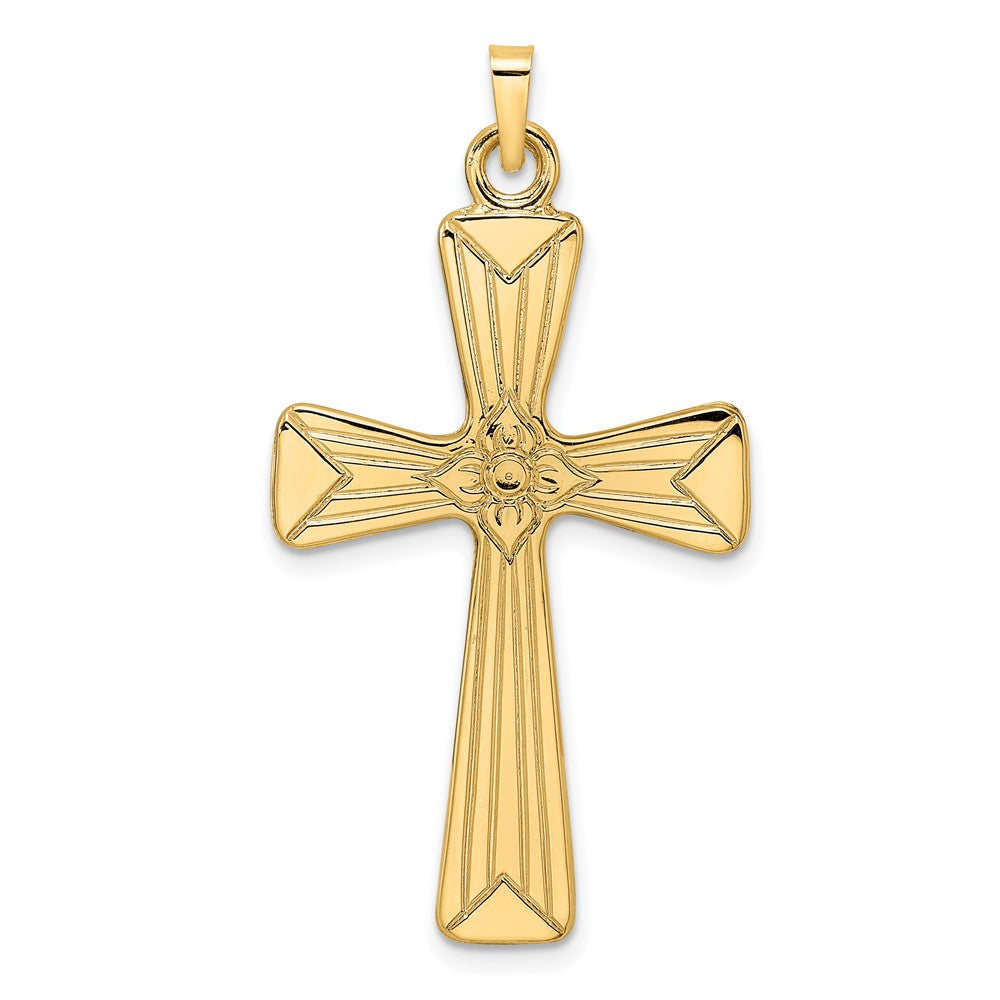 14k Yellow Gold 23.6 mm Polished Center Flower Solid Cross Pendant (3.49 grams)