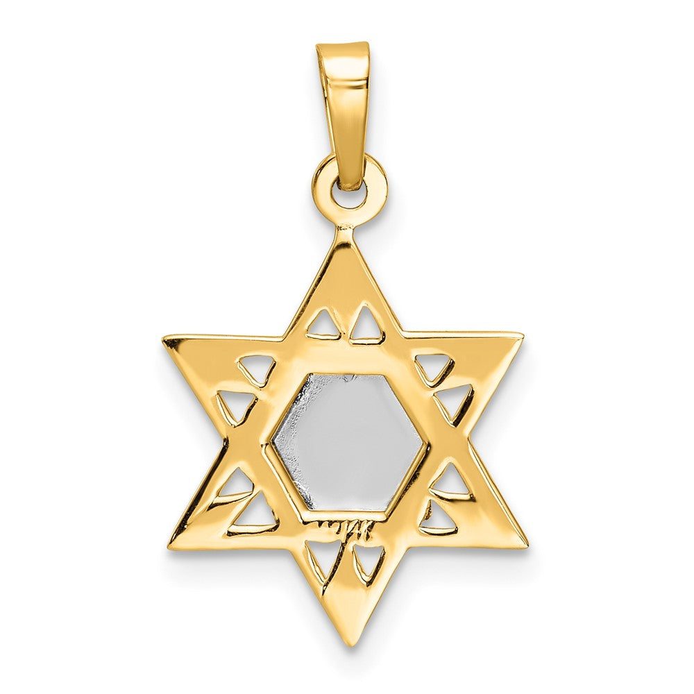 14k Two-tone 14.87 mm Polished Solid Star and Torah Pendant (0.85 grams)