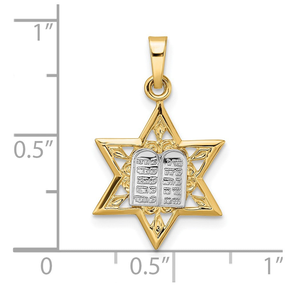 14k Two-tone 14.87 mm Polished Solid Star and Torah Pendant (0.85 grams)