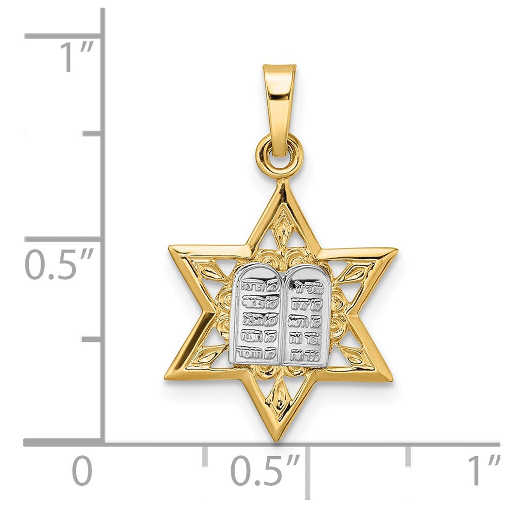 14k Two-tone 14.87 mm Polished Solid Star and Torah Pendant