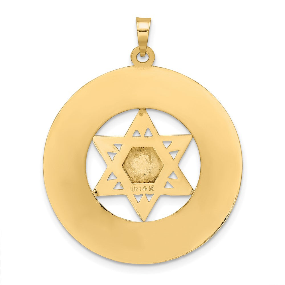 14k Two-tone 28.8 mm Solid Star and Torah Inside Frame Pendant
