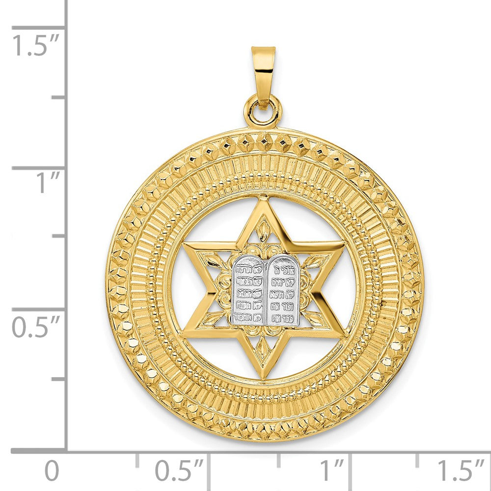 14k Two-tone 28.8 mm Solid Star and Torah Inside Frame Pendant (4.15 grams)
