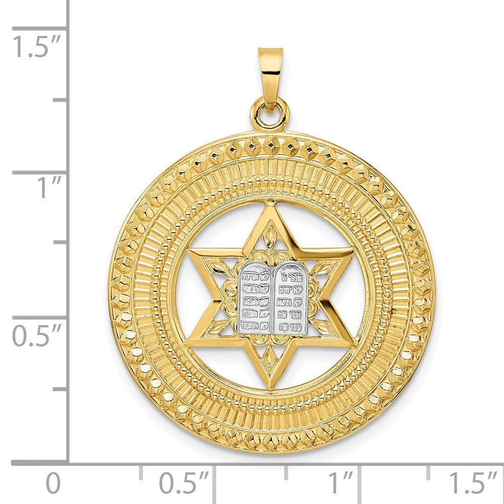 14k Two-tone 28.8 mm Solid Star and Torah Inside Frame Pendant