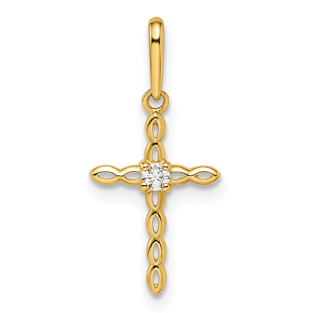 14k Yellow Gold 9.45 mm CZ Cross Pendant (0.19 grams)