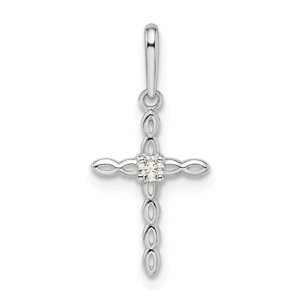 14k White Gold 9.45 mm CZ Cross Pendant (0.19 grams)