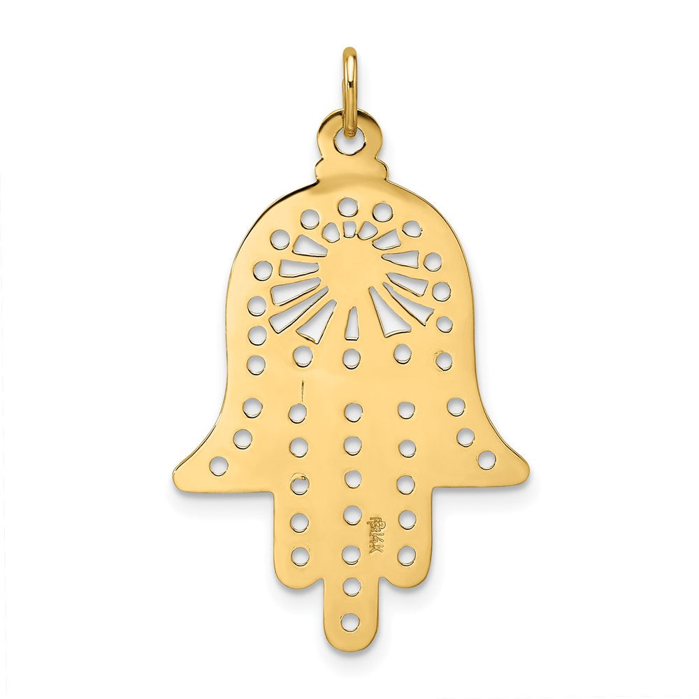 14k Yellow Gold 20.5 mm Polished Solid Filigree Hamsa Pendant (1.55 grams)