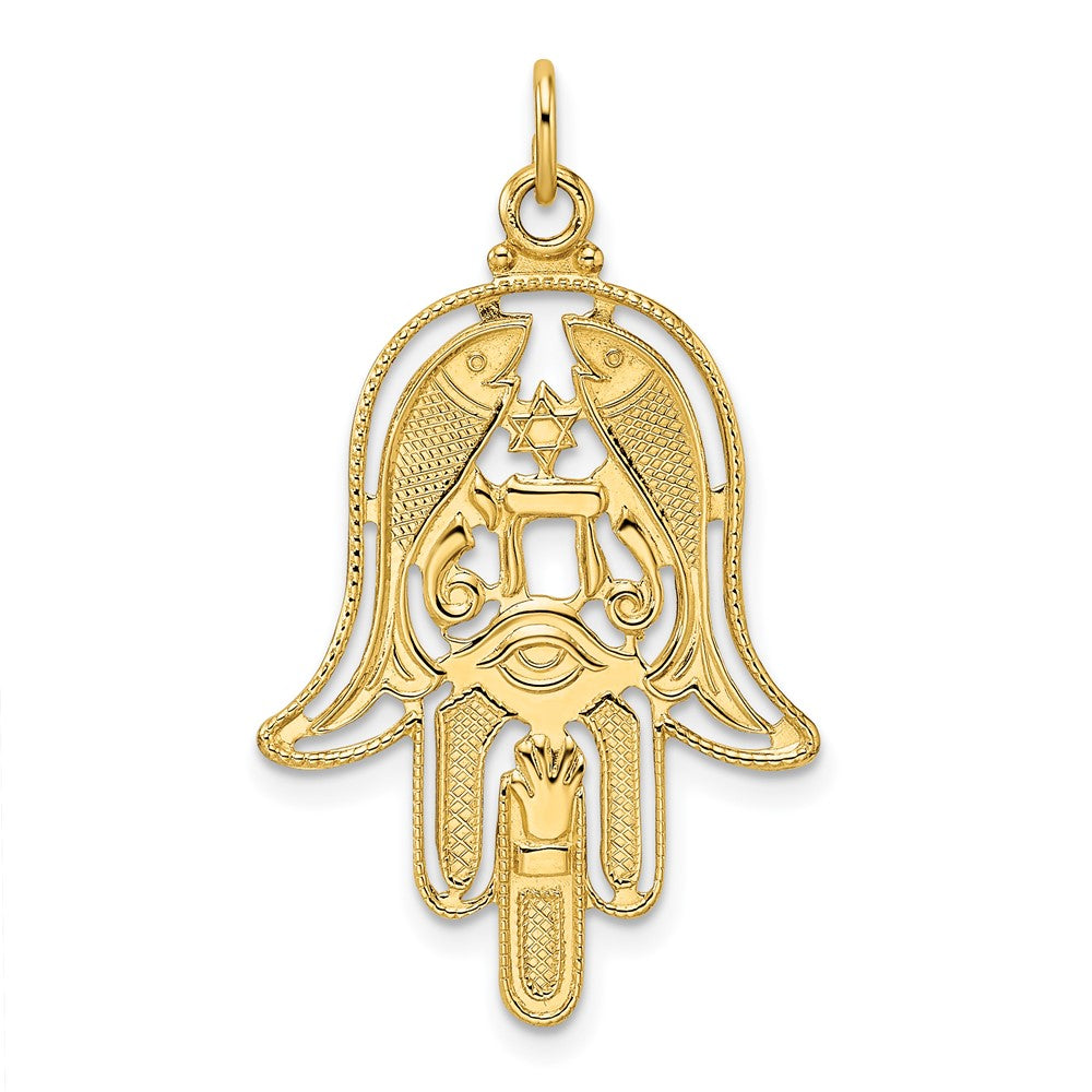 14k Yellow Gold 20.5 mm Polished & Textured Solid Hamsa Pendant (1.4 grams)